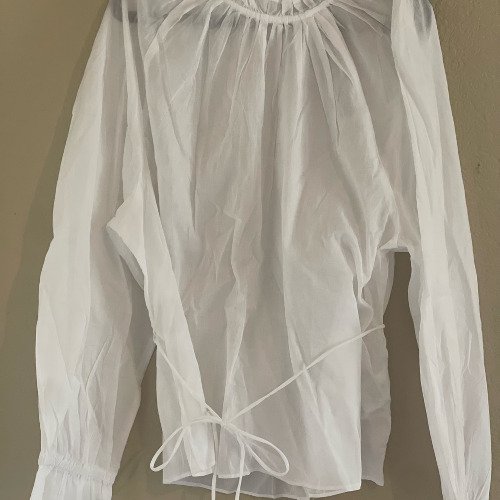 Sheer White Blouse with Tie Detail